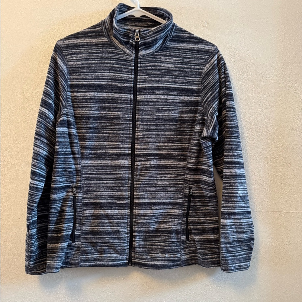 Women’s Eddie Bauer Gray Black Striped Full Zip Fleece Jacket Size M